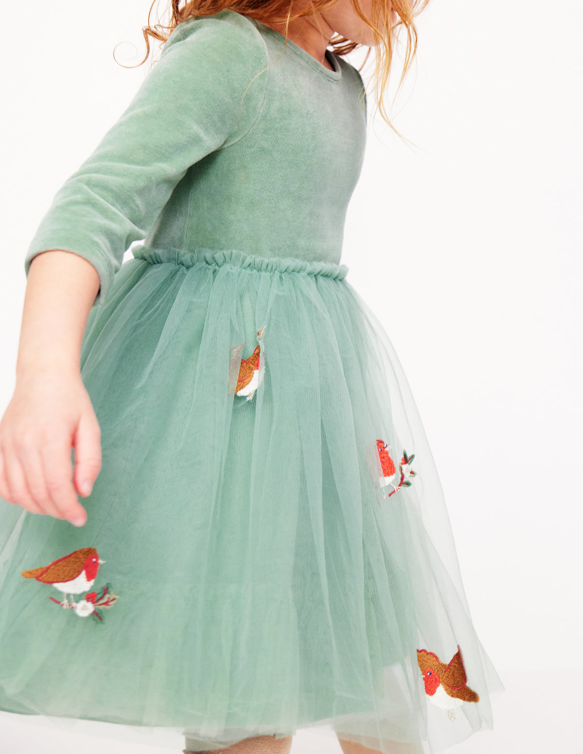 Kleid aus Samt und Tüll mit Applikationen-Eukalyptus Rotkehlchen - Image 2