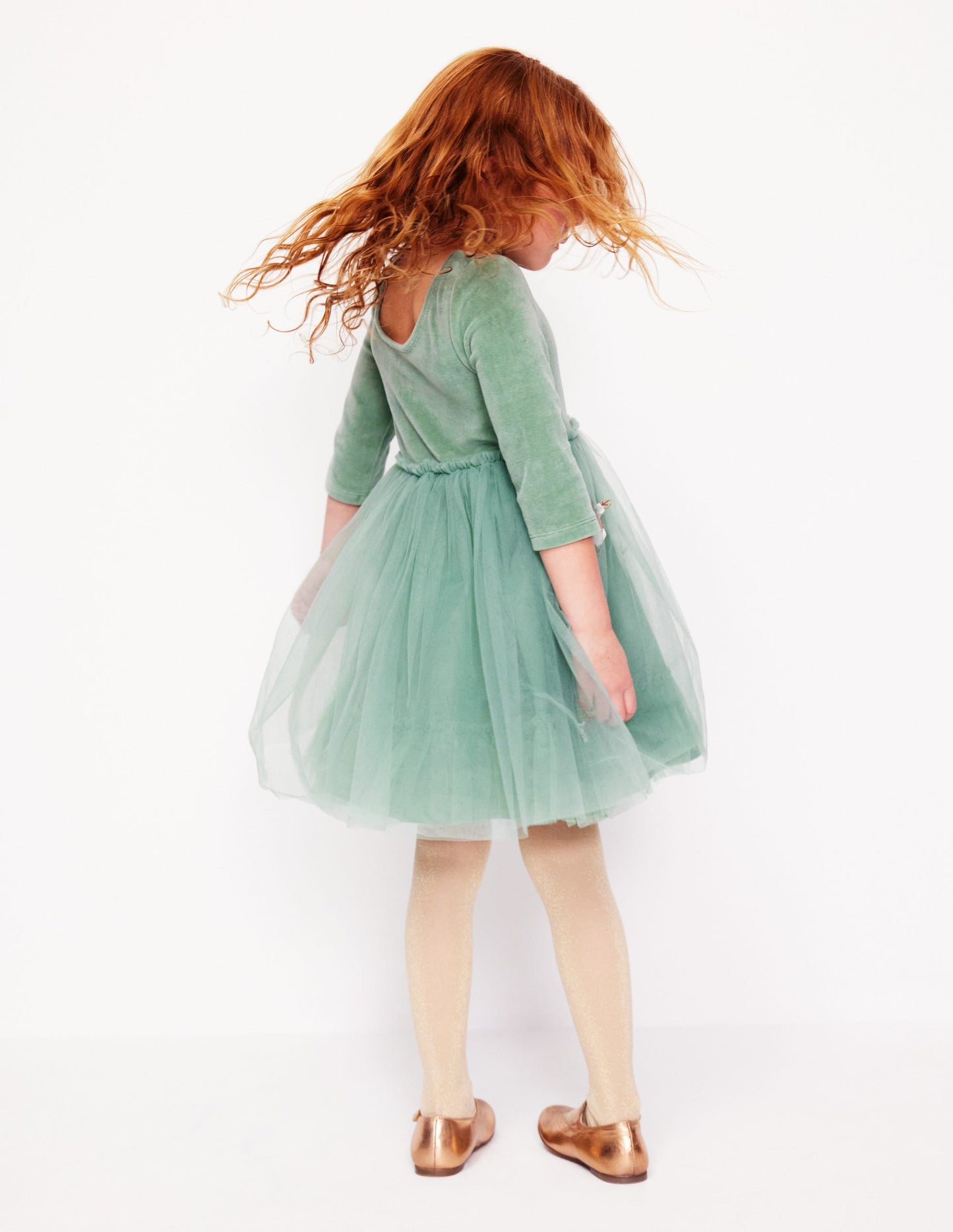 Velvet Tulle Appliqué Dress-Eucalyptus Robins