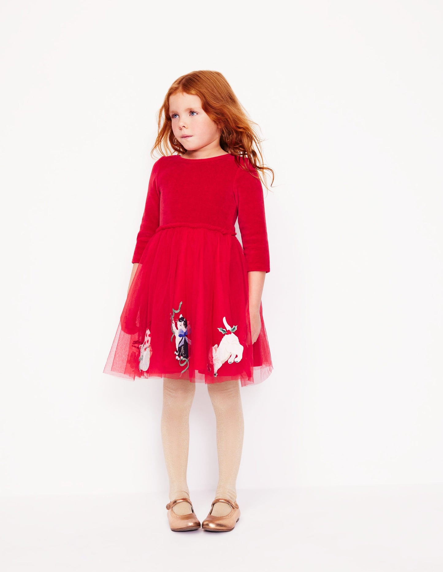 Velvet Tulle Appliqué Dress-Rouge Red Cats