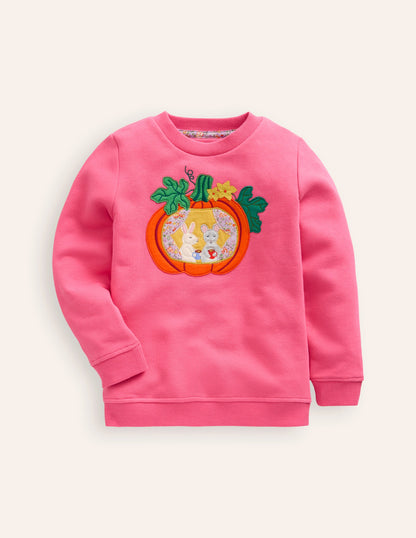 Sweatshirt mit Applikation-Rosenblütenrosa Kürbishaus