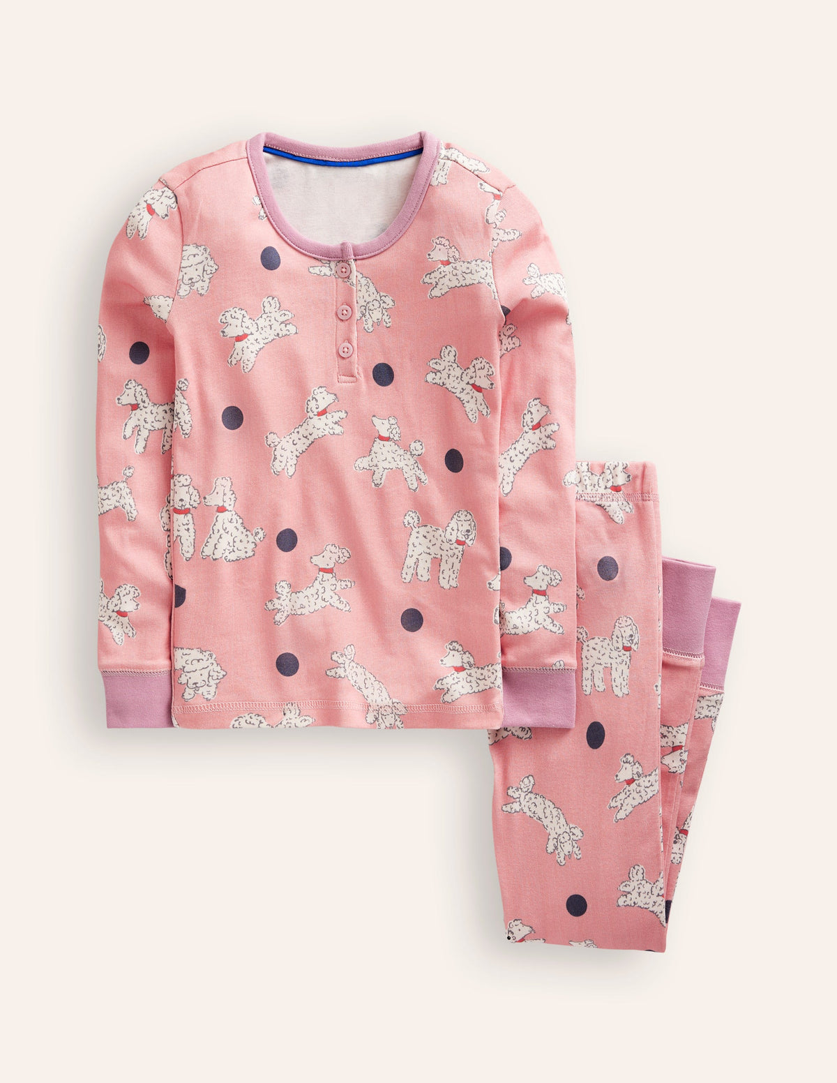 Eng anliegender Henley-Schlafanzug-Rosa Dalmatiner - Image 1