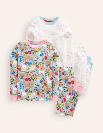 Twin Pack Snug Pyjamas-Blue Pony Floral