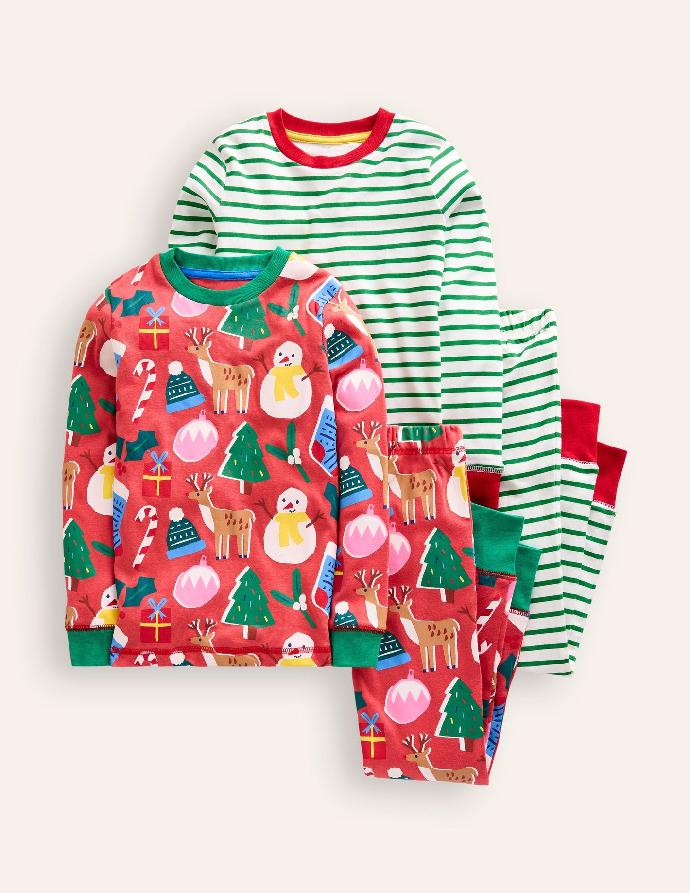 Twin Pack Snug Pyjamas-Jam Red Christmas