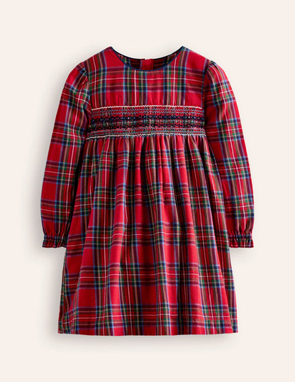 Robe Bess cosy à smocks-Carreaux rouges et bleus