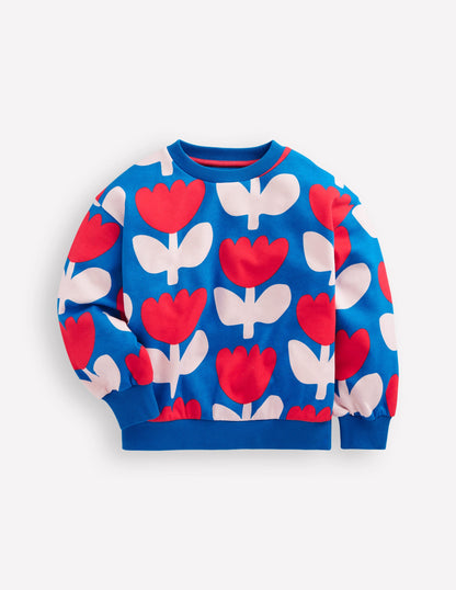 Lockeres Sweatshirt mit Druck-Eisvogel Blau Blumenmuster