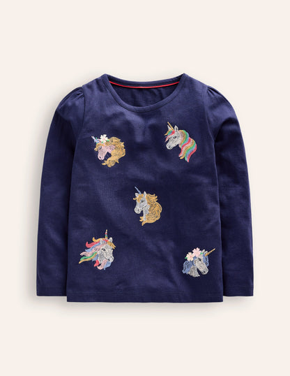 Superstitch Puff Sleeve Top-Starboard Blue Unicorns