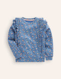 Sweat imprimé à volants-Bouquet geai bleu
