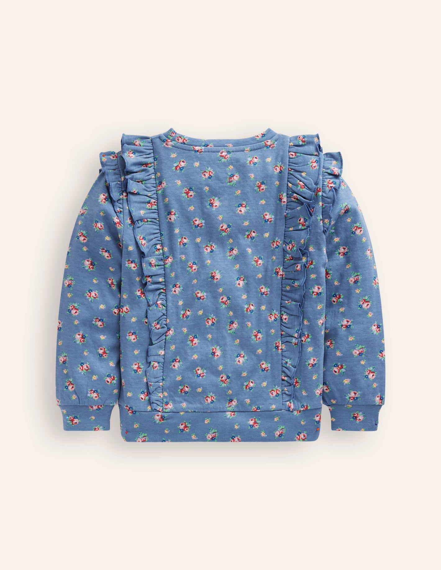 Sweatshirt mit Rüschen-Print-Blauhäher Blumenstrauß