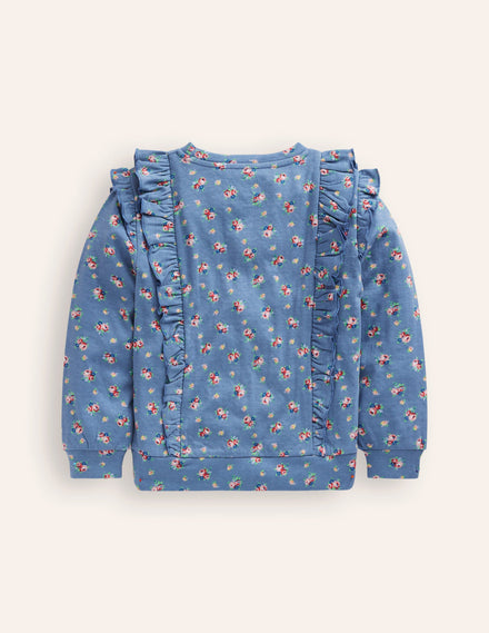 Sweatshirt mit Rüschen-Print-Blauhäher Blumenstrauß