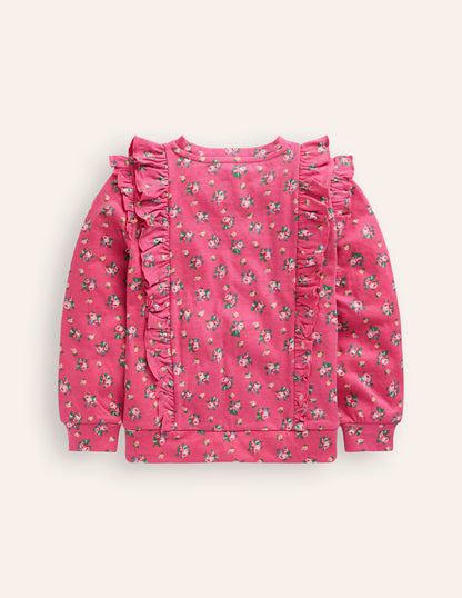 Frill Printed Sweatshirt-Rose Petal Pink Floral Bouquet