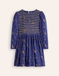 Robe tissée avec corsage froncé-Ciel étoilé bleu tribord