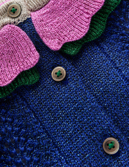 Cardigan étincelant à volants-Éclat Multicolore Marine