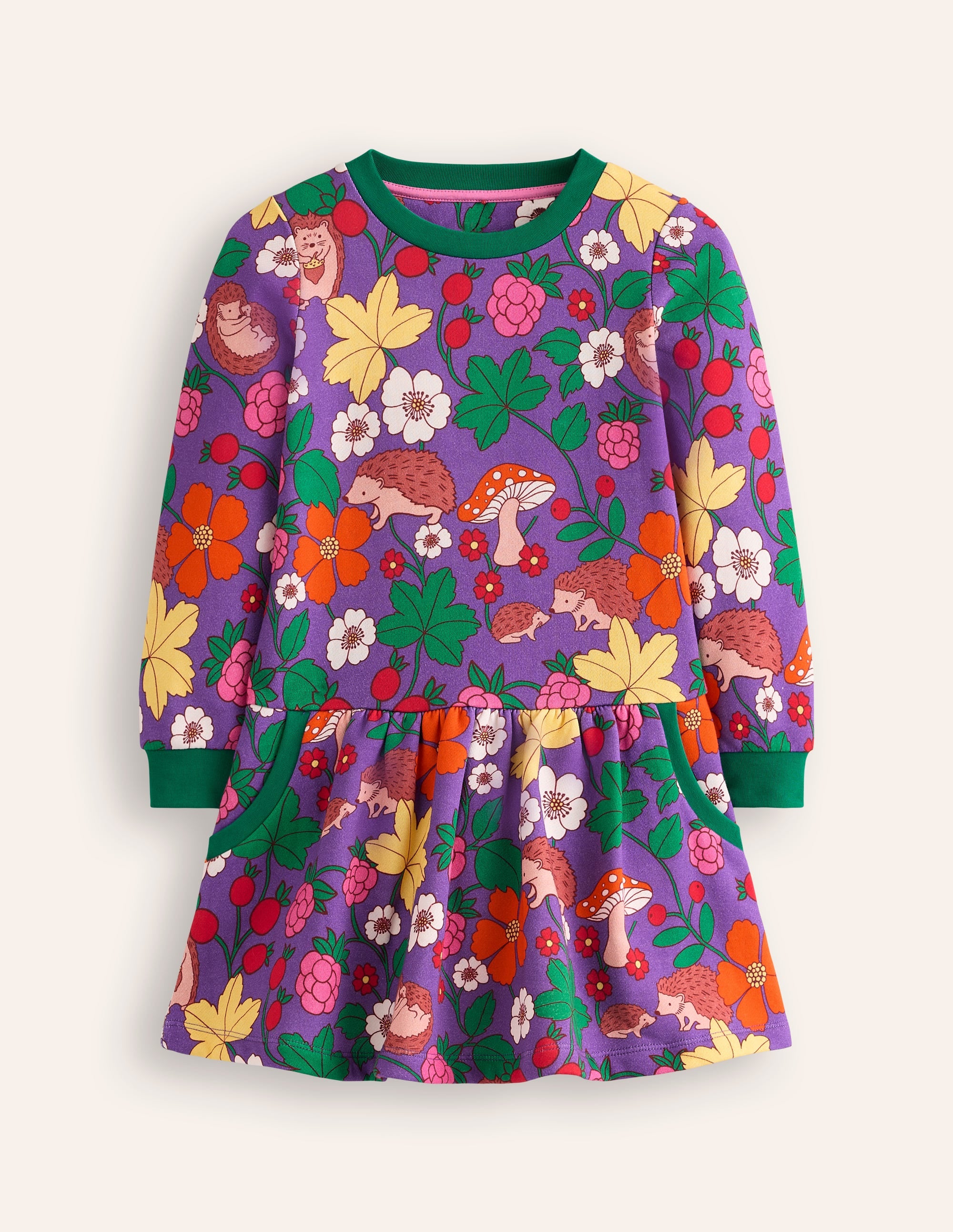 Cosy Printed Sweatshirt Dress-Purple Topaz Hedgehogs - Image 1