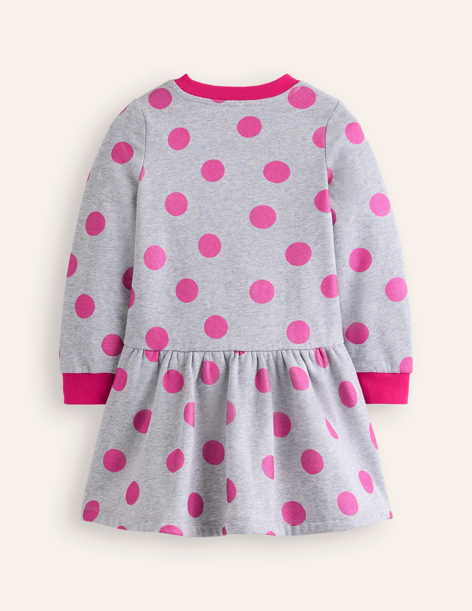 Kuscheliges, bedrucktes Sweatshirt-Kleid-Grau Meliert/Rosa Folien-Punkte - Image 2