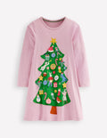 Kleid mit Adventskalender-Applikation-Vintage-Rosa, Weihnachtsbaum