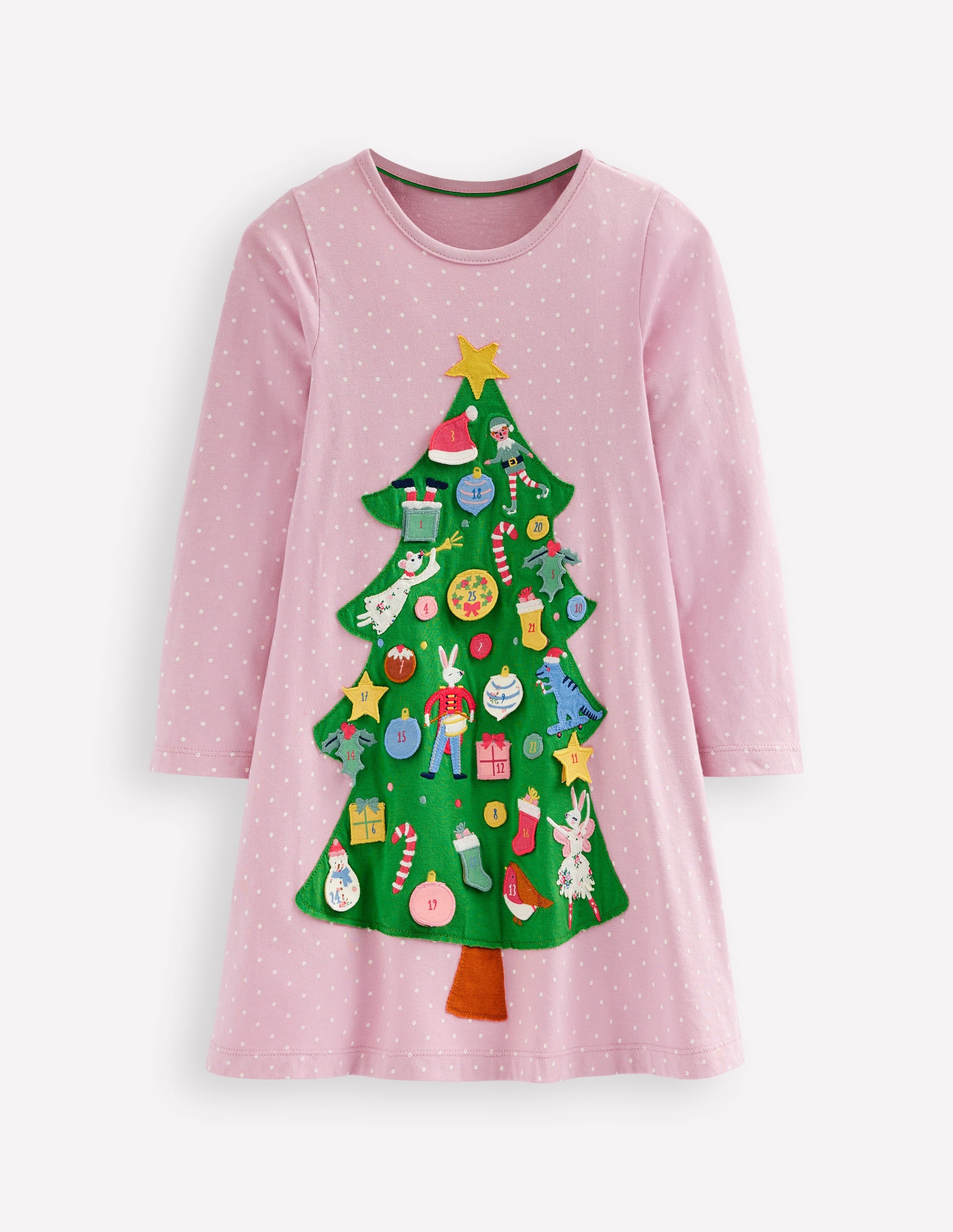 Kleid mit Adventskalender-Applikation-Vintage-Rosa, Weihnachtsbaum - Image 1