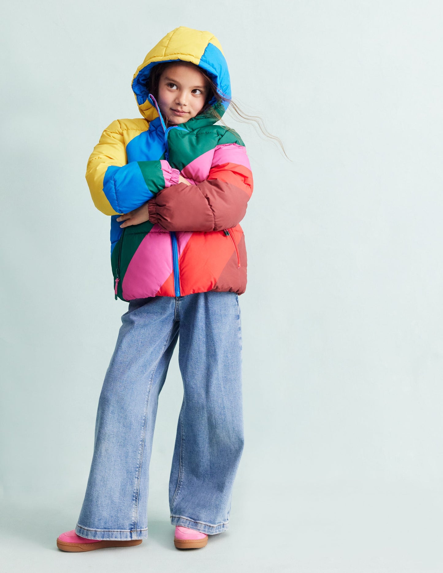 Fun Padded Coat-Rainbow Wave