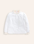Blouse à col dentelle en jersey-Ivoire et Bleu Marine à Pois