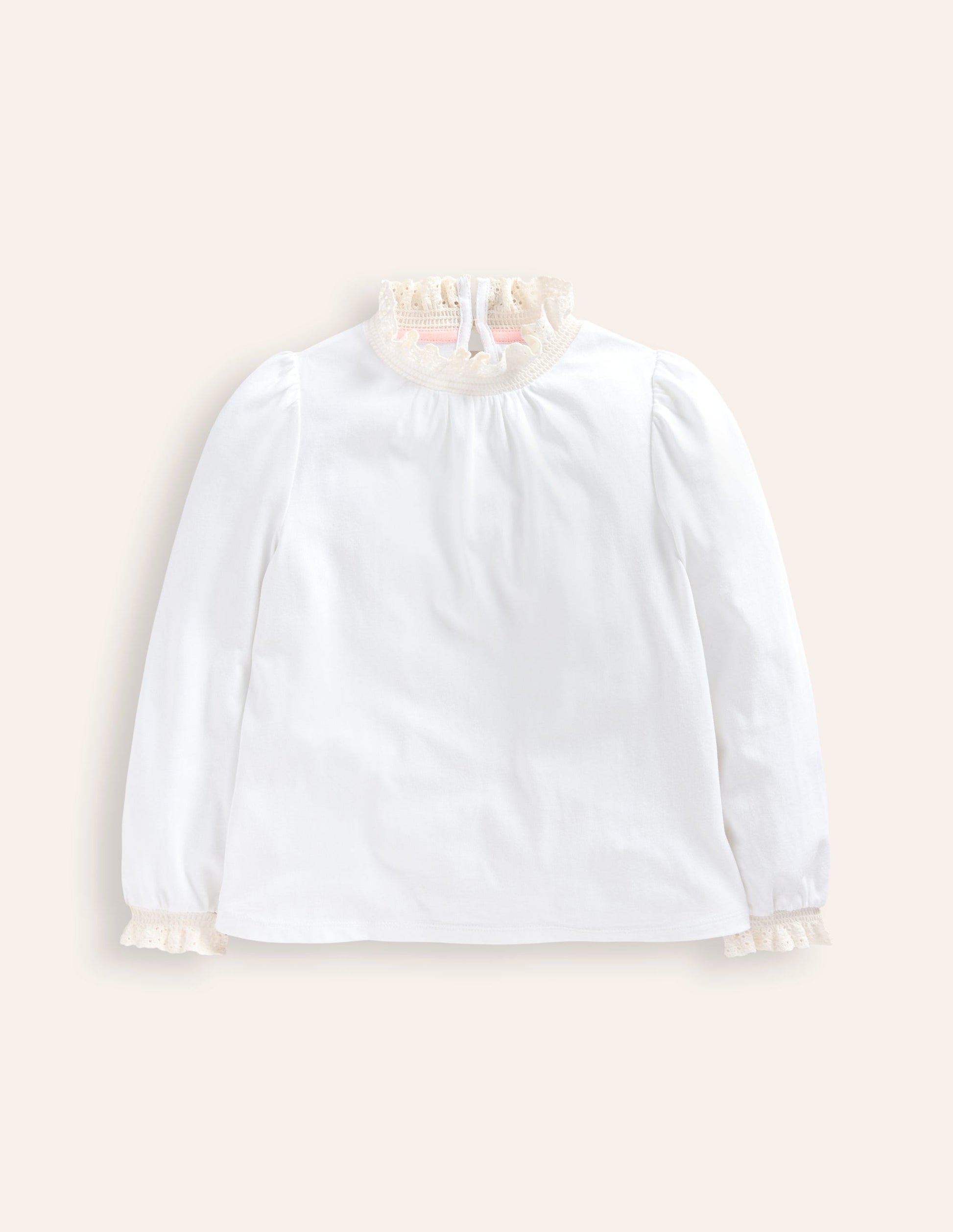 Blouse à col dentelle en jersey-Ivoire et Bleu Marine à Pois-1