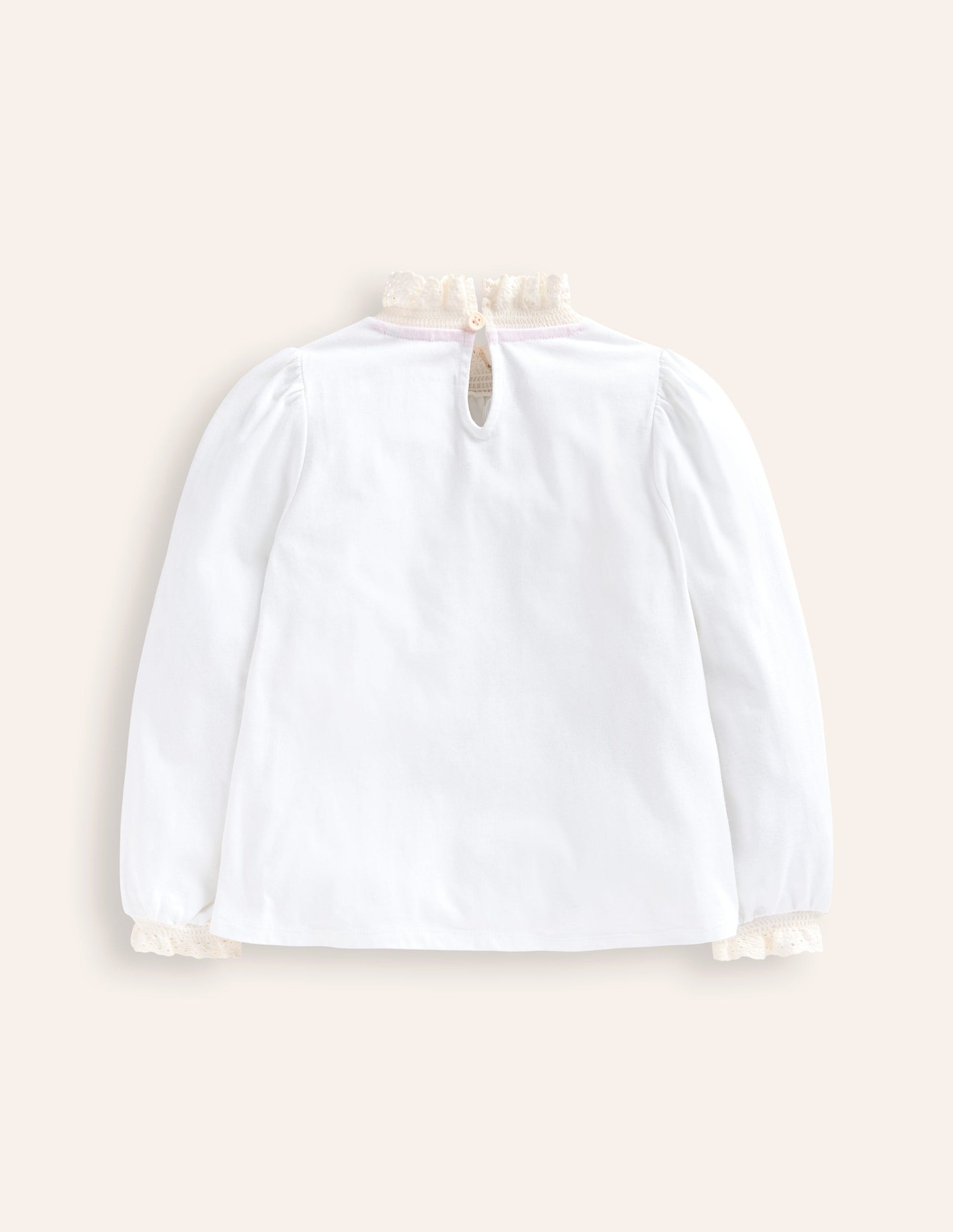 Blouse à col dentelle en jersey-Ivoire et Bleu Marine à Pois-2