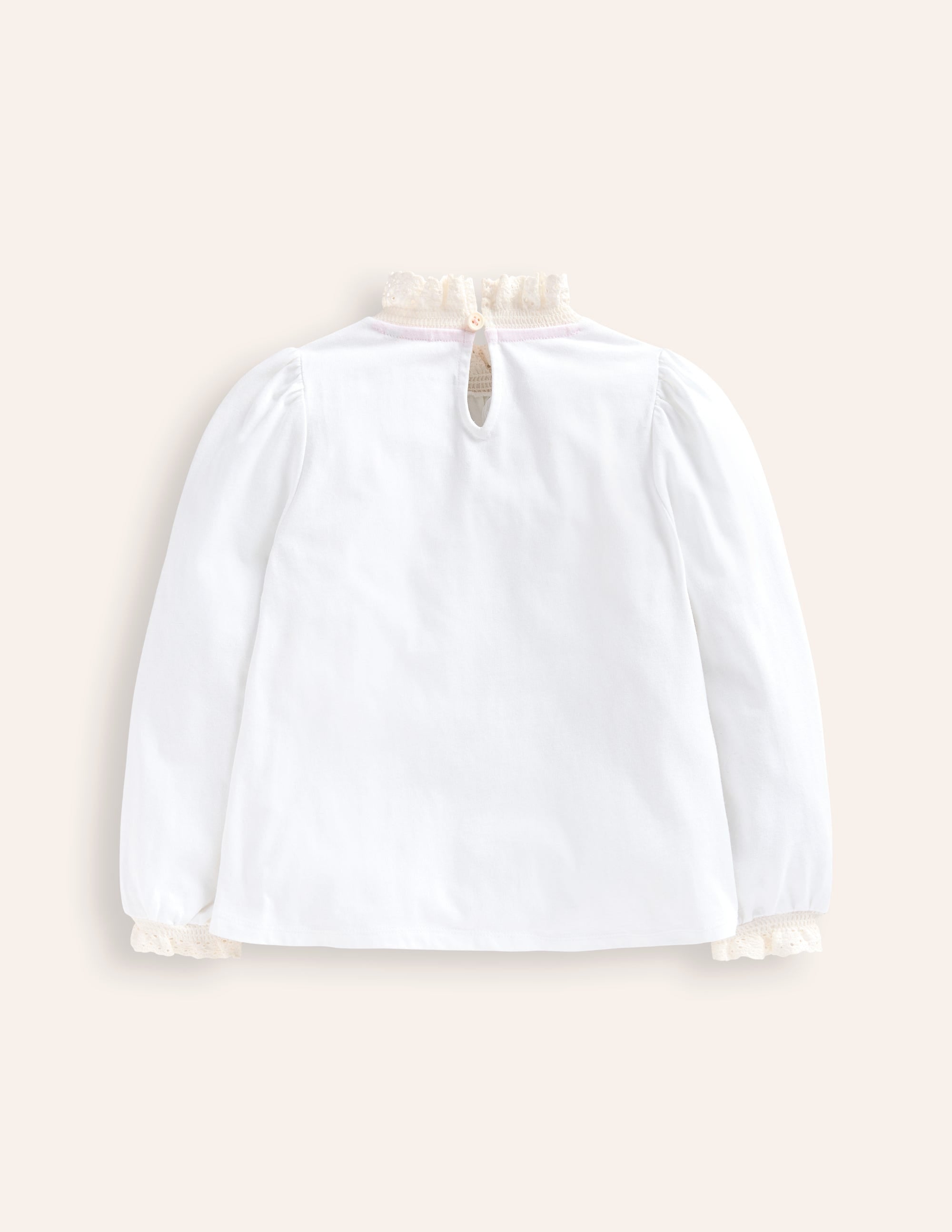 Blouse à col dentelle en jersey-Ivoire et Bleu Marine à Pois - Image 2