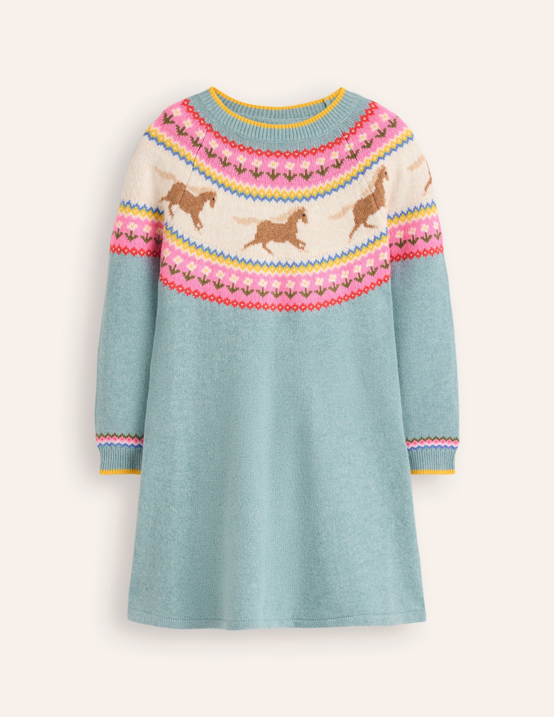 Minnie Fair-Isle-Pulloverkleid-Meeresnebel Meliert Pferde-4