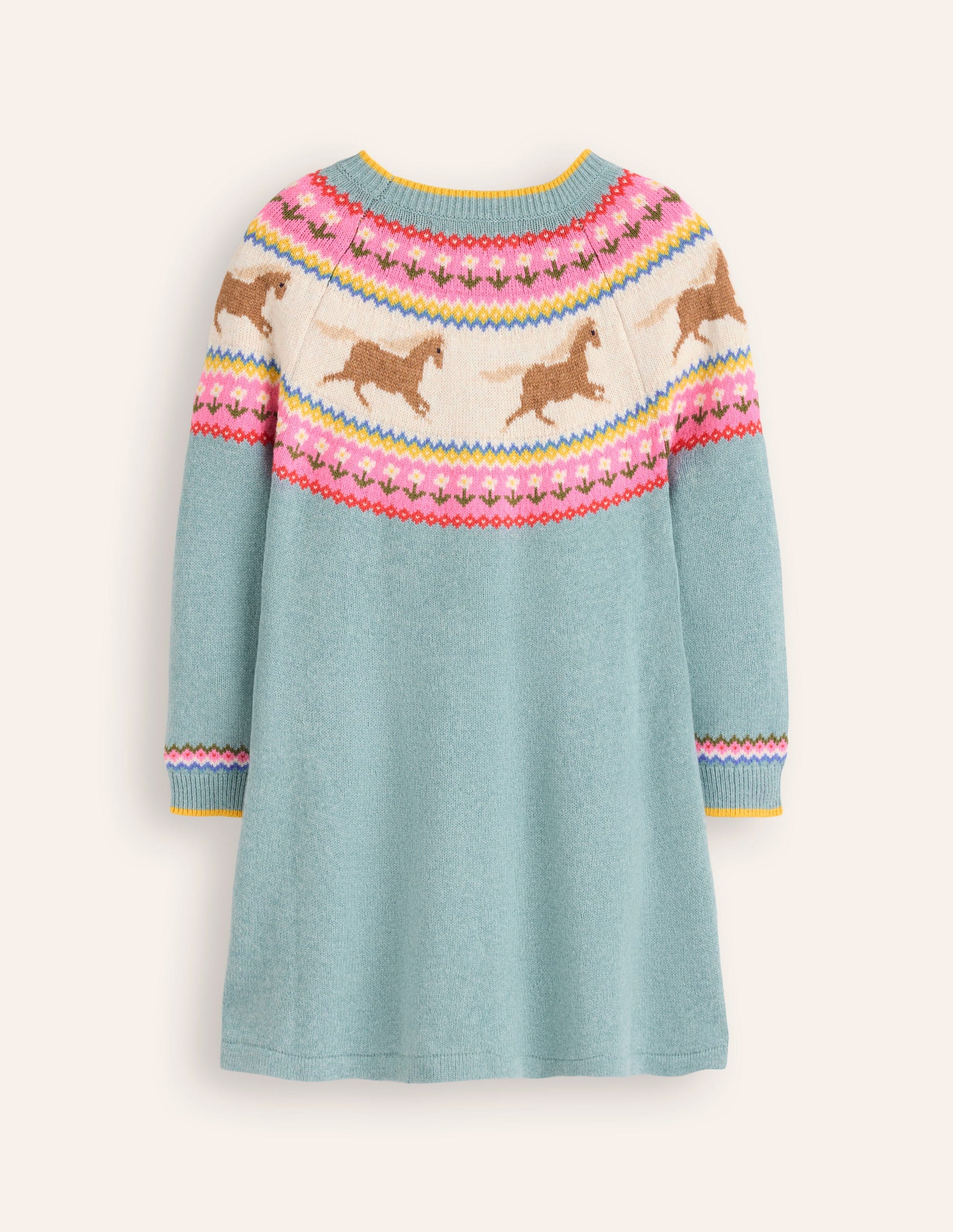 Minnie Fair-Isle-Pulloverkleid-Meeresnebel Meliert Pferde-5