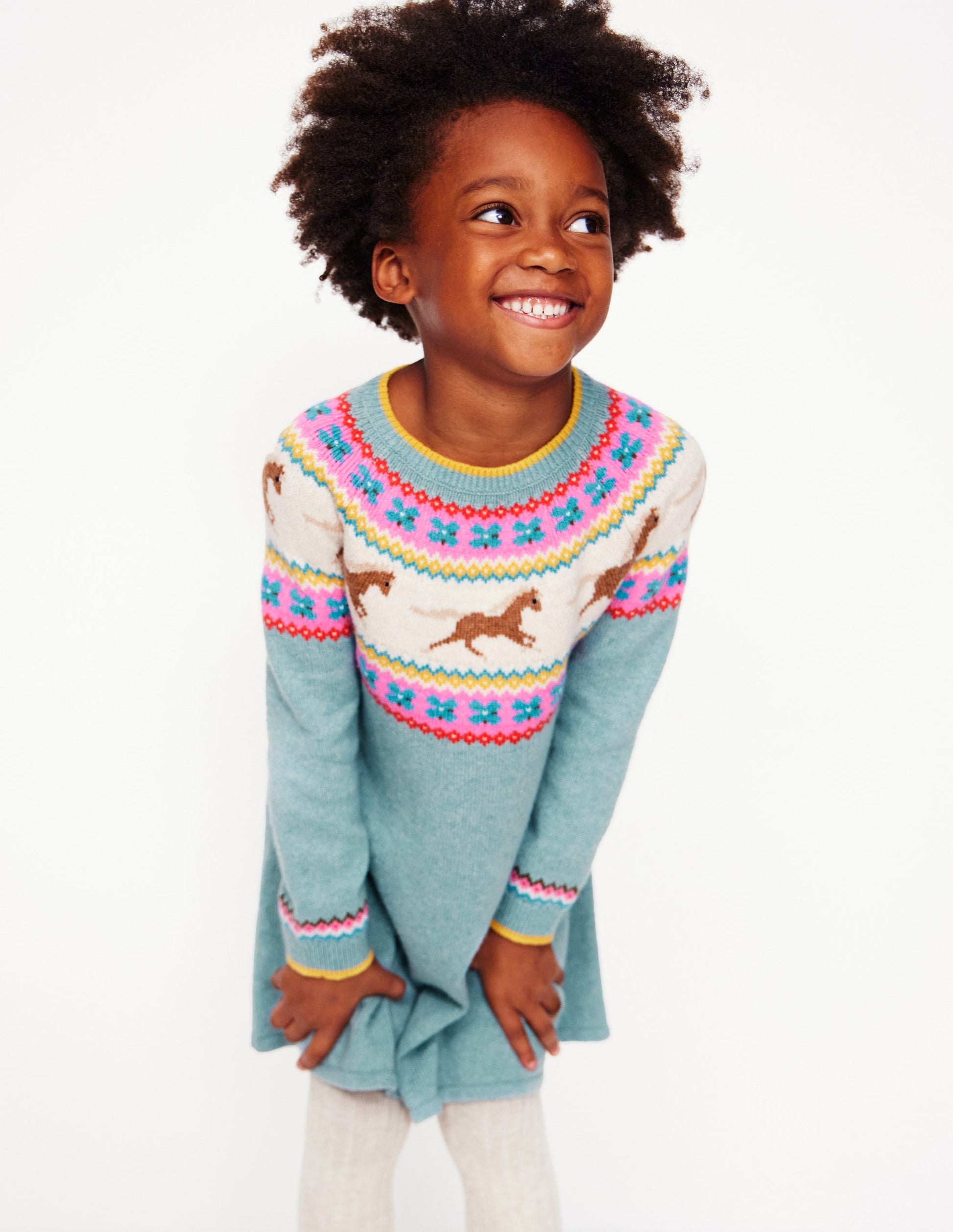 Minnie Fair-Isle-Pulloverkleid-Meeresnebel Meliert Pferde-1