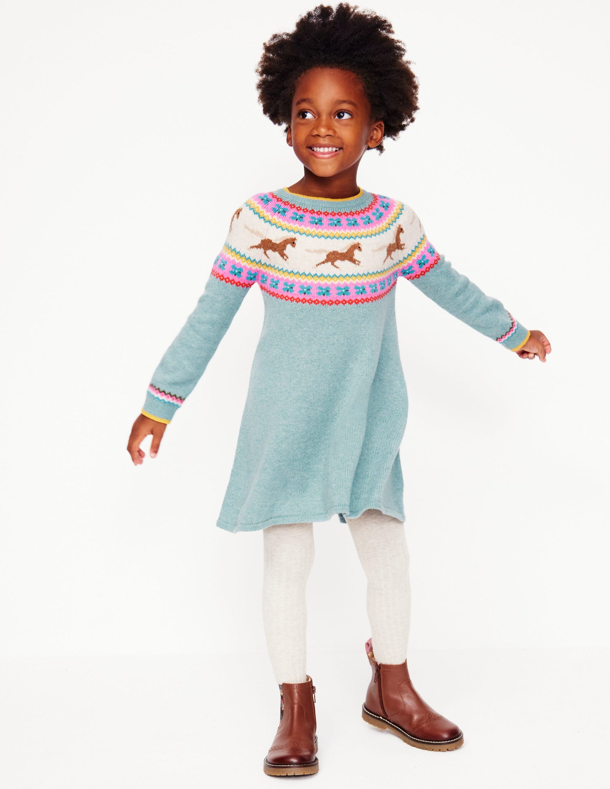 Minnie Fair-Isle-Pulloverkleid-Meeresnebel Meliert Pferde-2
