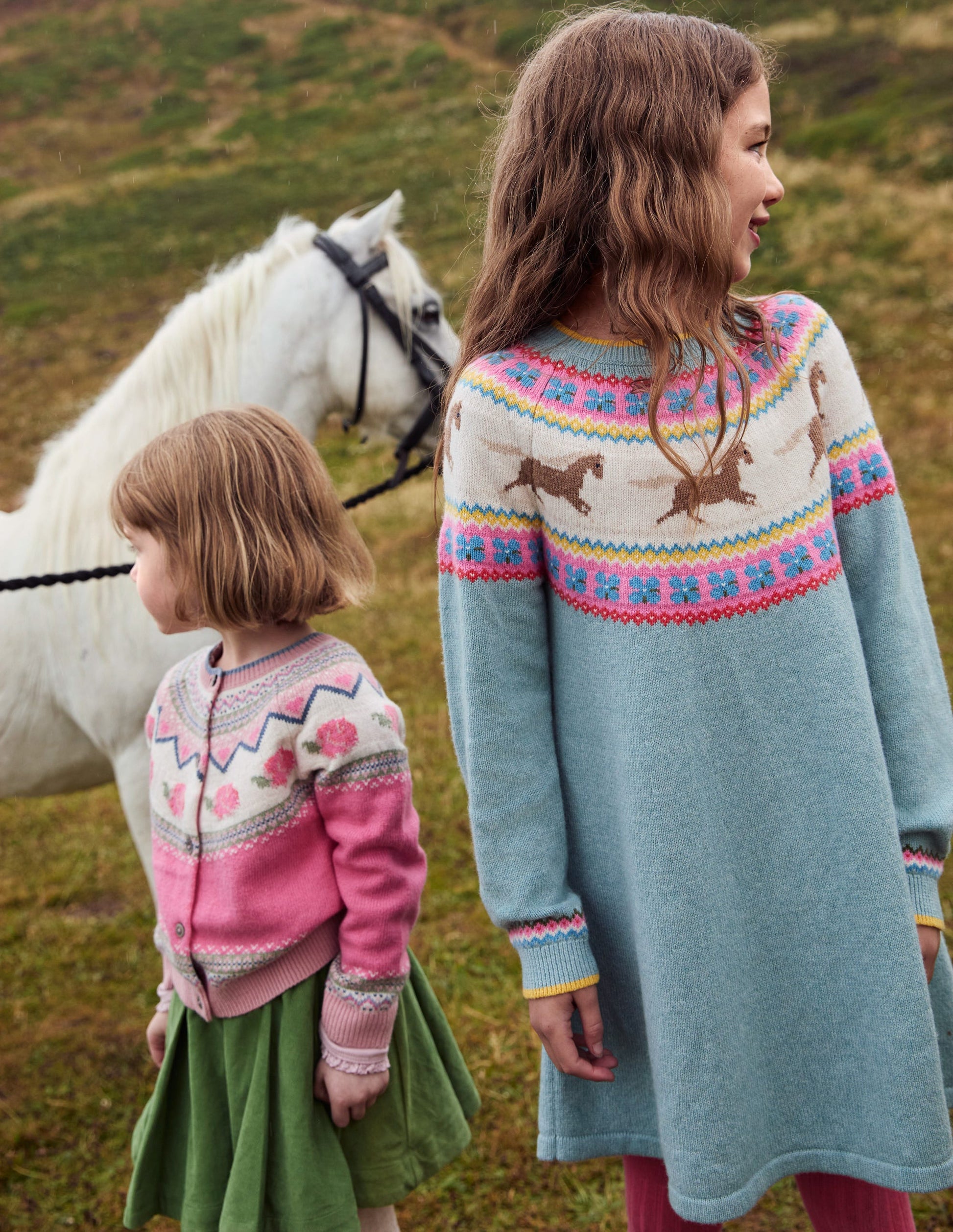 Minnie Fair-Isle-Pulloverkleid-Meeresnebel Meliert Pferde-7
