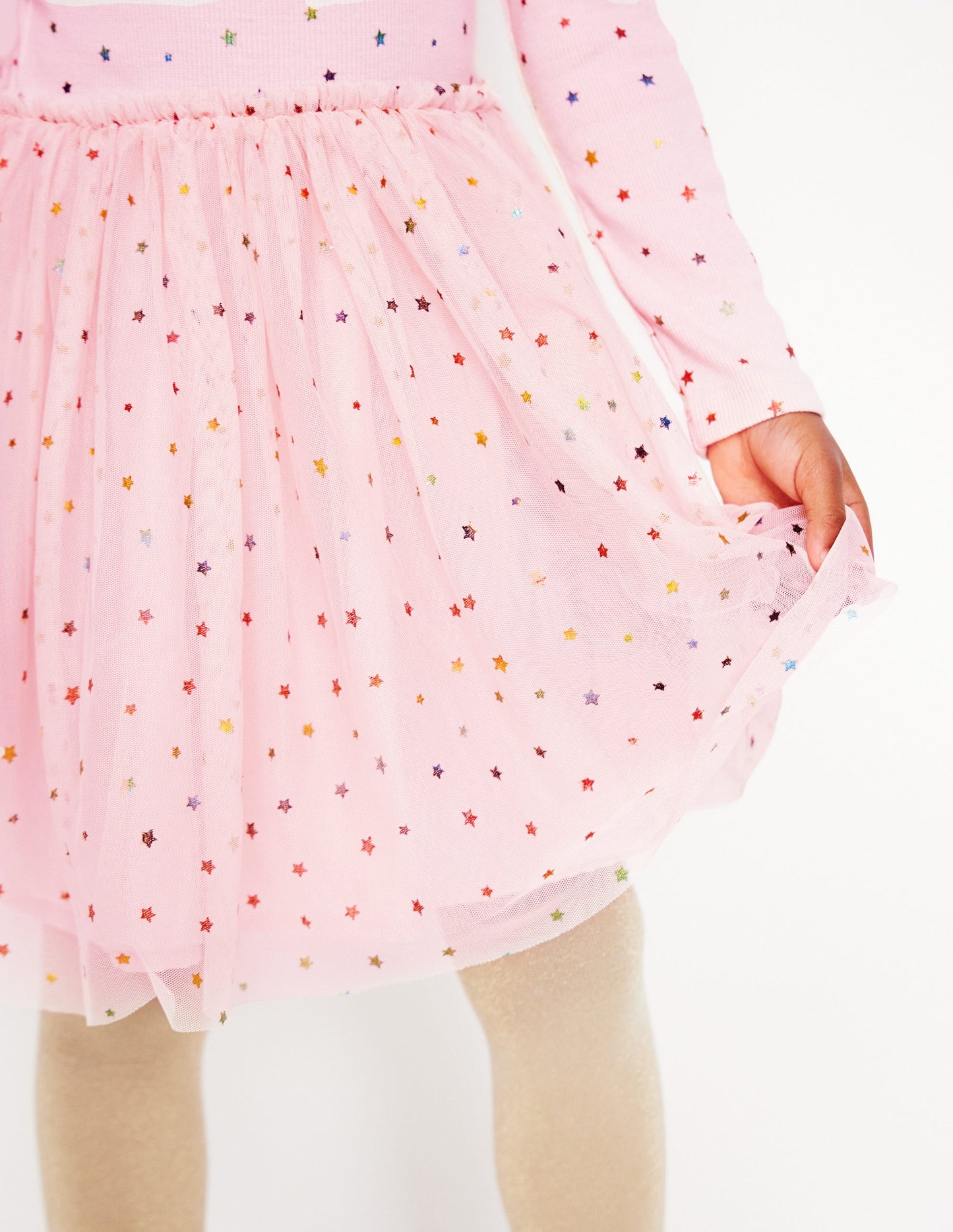 Rose Twirly Tulle Dress-Chalk Pink Multi Rainbow Stars