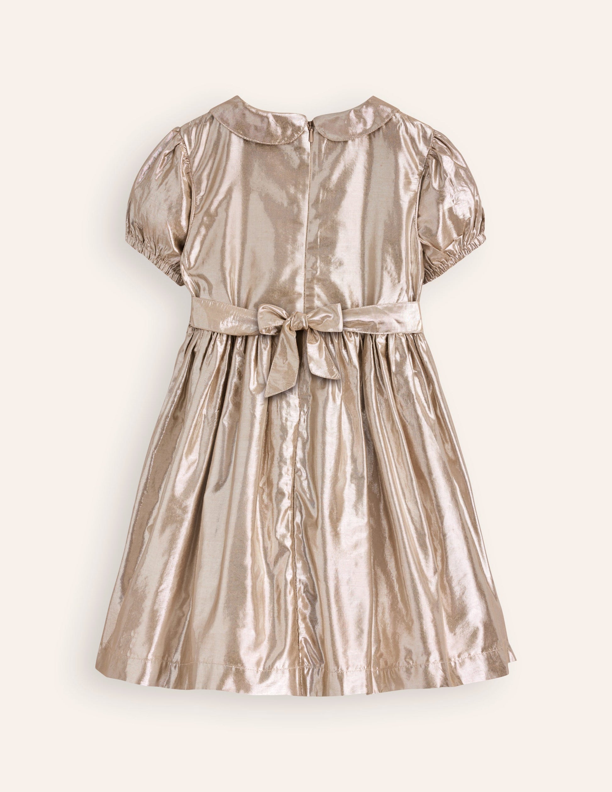 Robe de fête métallisée à smocks-Or-2