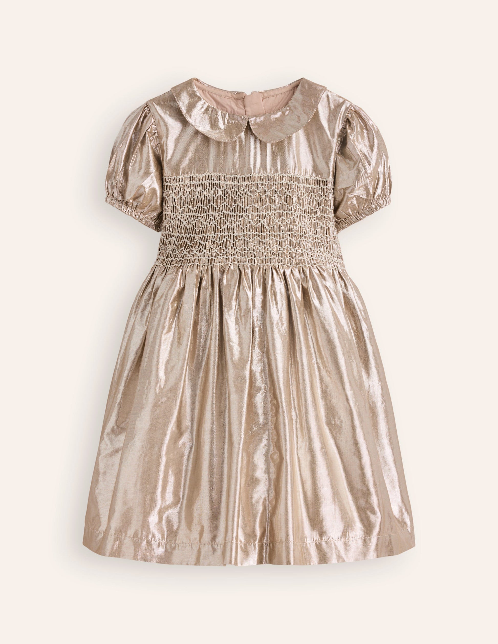 Robe de fête métallisée à smocks-Or-1