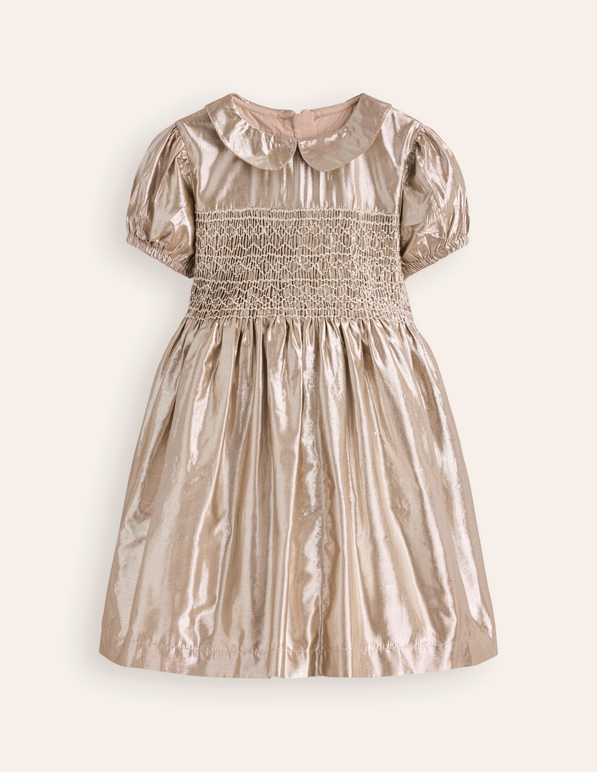 Robe de fête métallisée à smocks-Or - Image 1
