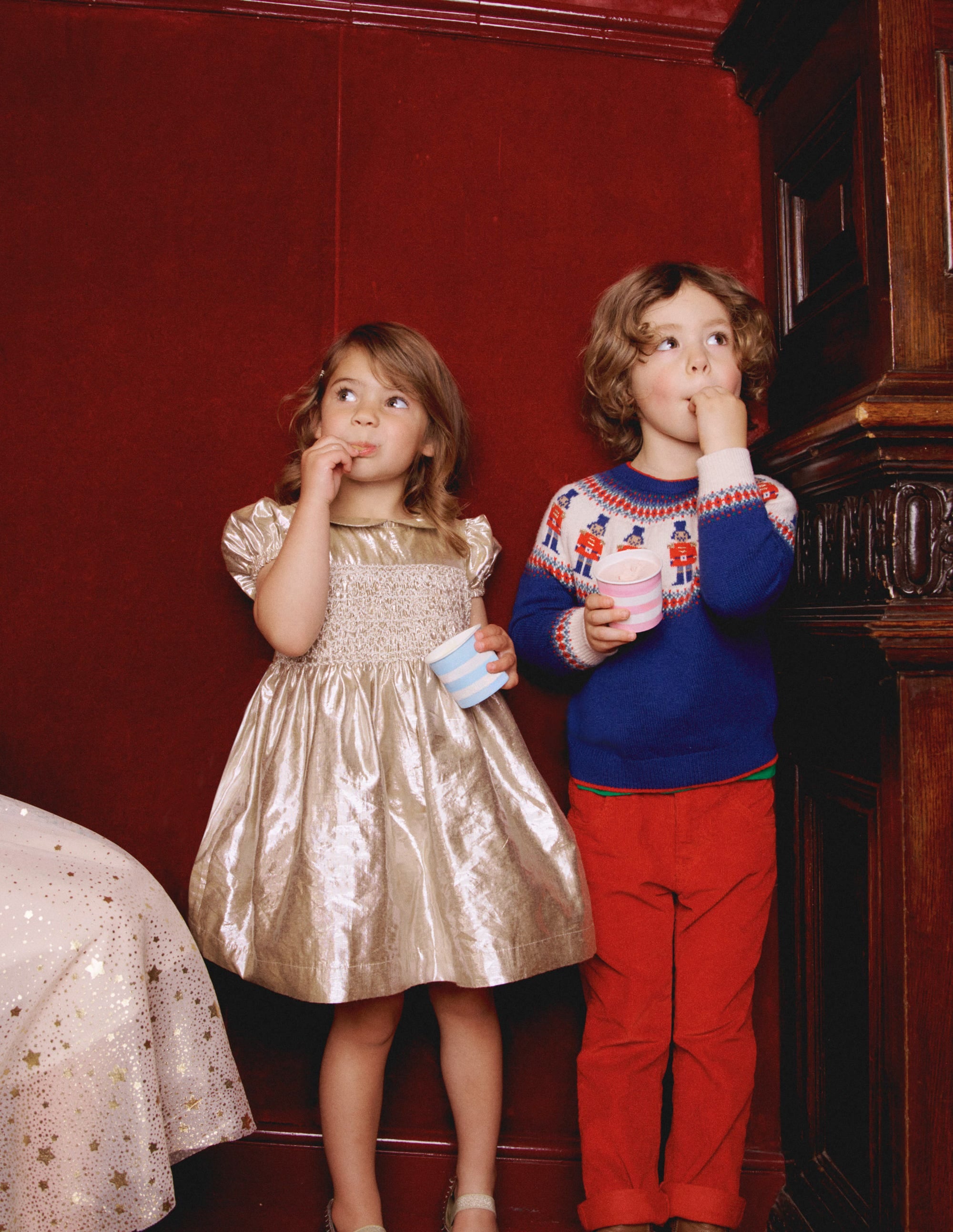 Robe de fête métallisée à smocks-Or - Image 4