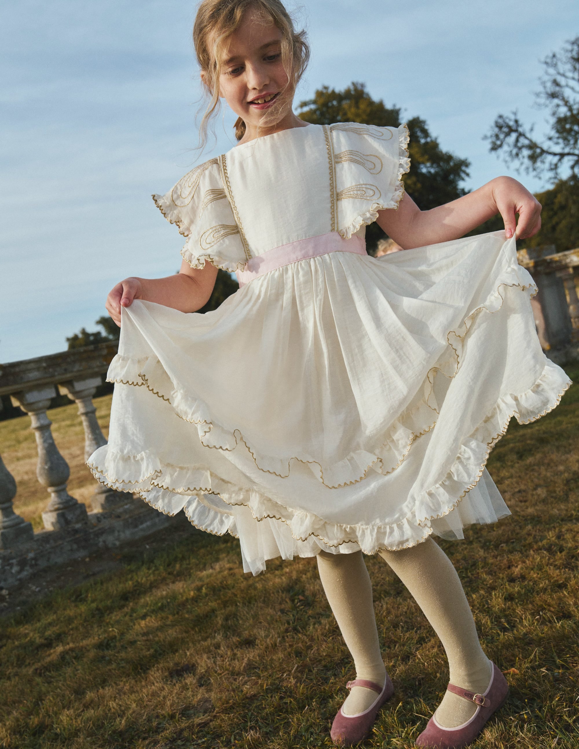 Organza Angel Ruffle Dress-Ivory - Image 4