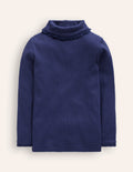 Gerippter Rollkragenpullover mit Spitzenbesatz-Anemone