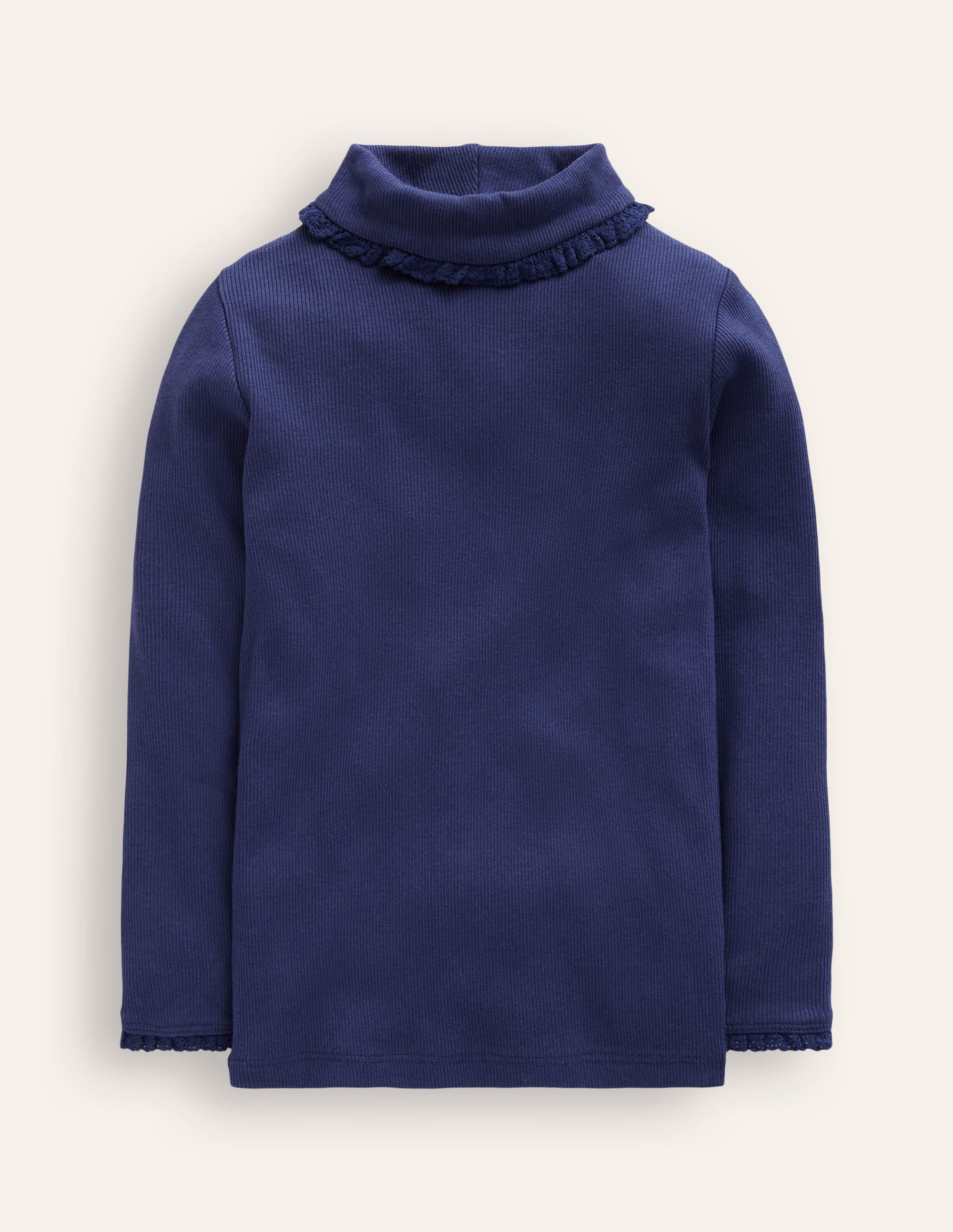 Gerippter Rollkragenpullover mit Spitzenbesatz-Anemone - Image 1