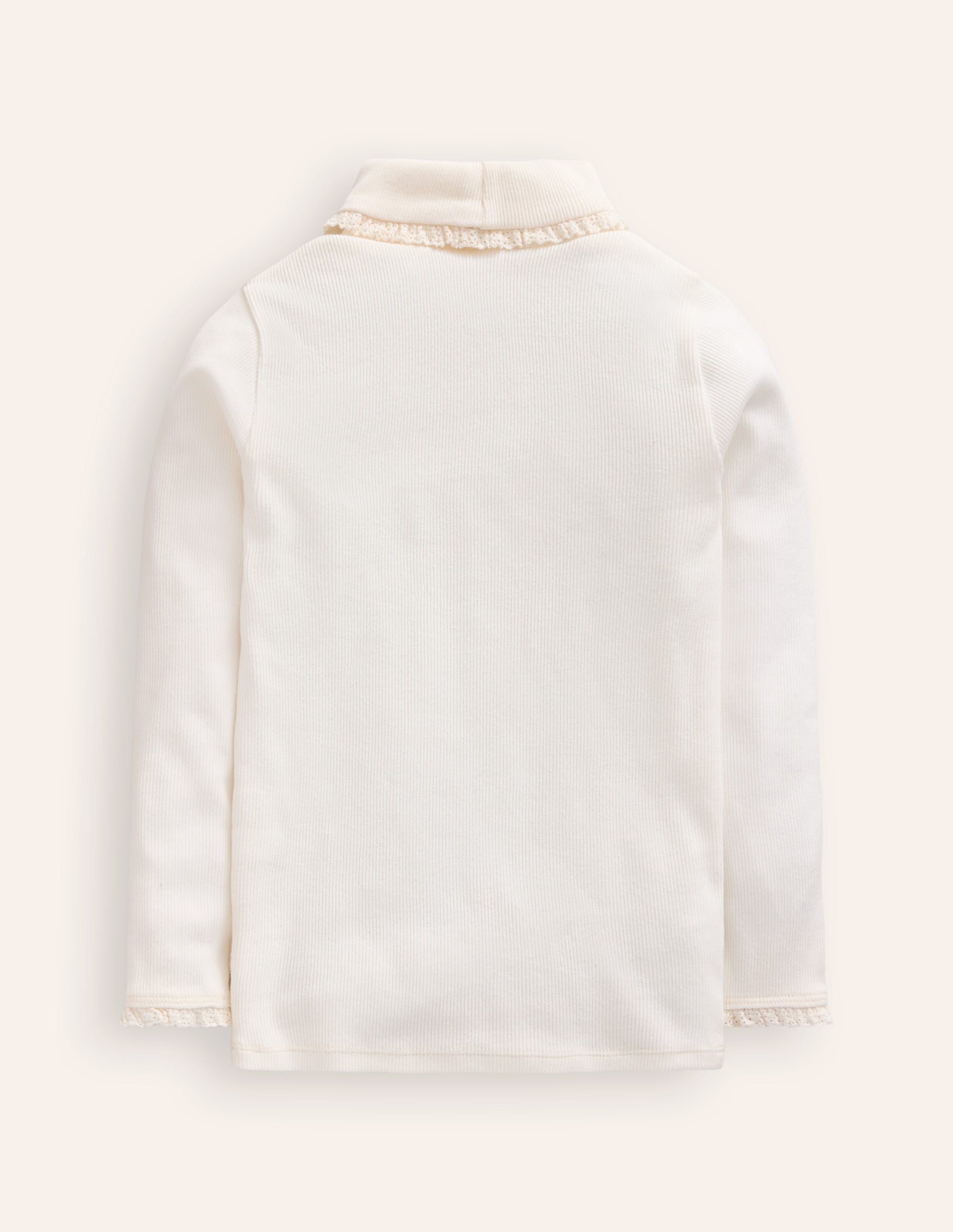 Col roulé côtelé à détails en dentelle-Ivoire et Bleu Marine à Pois-2