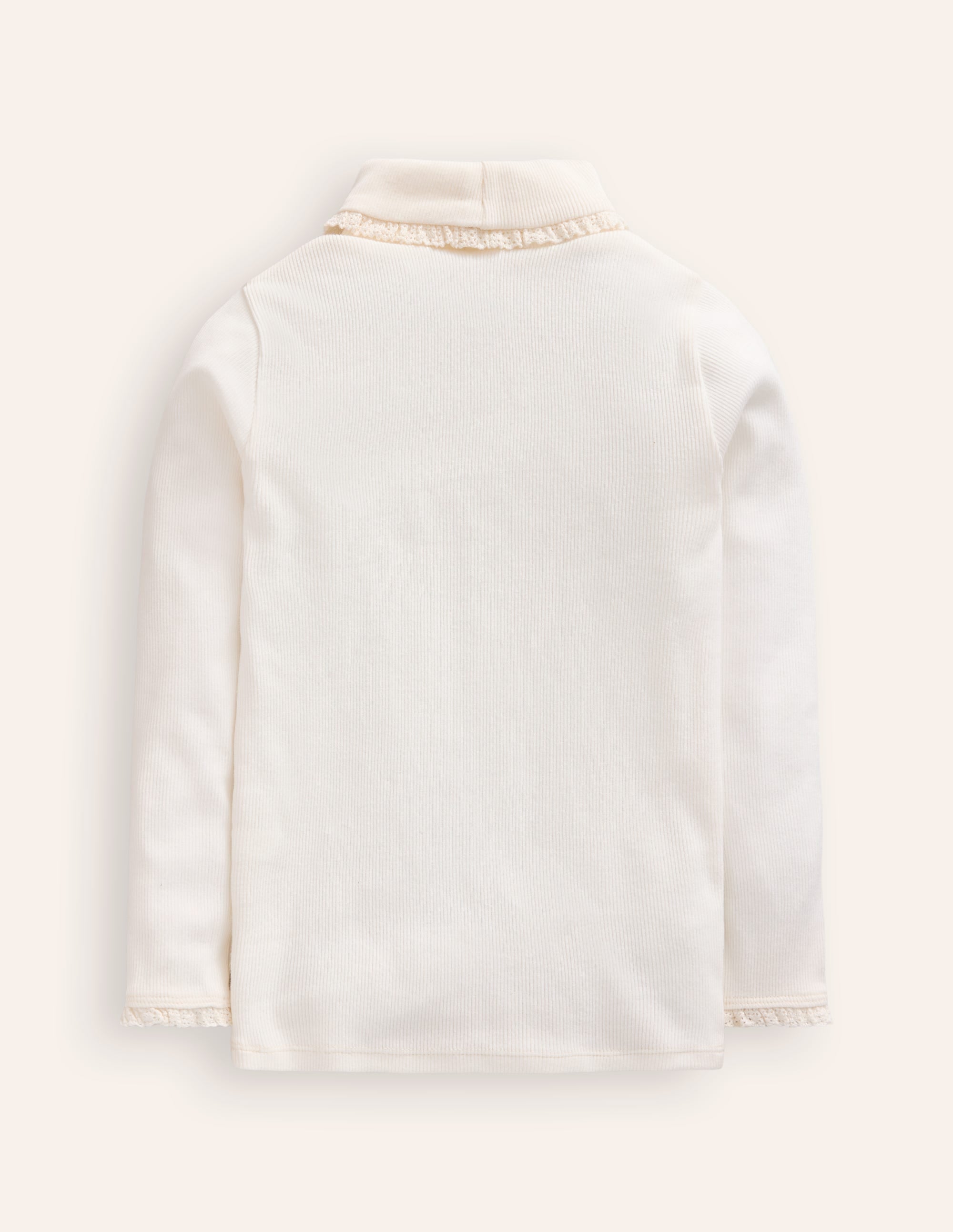 Gerippter Rollkragenpullover mit Spitzenbesatz-Ivory and Navy Spot - Image 2