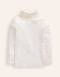Gerippter Rollkragenpullover mit Spitzenbesatz-Ivory and Navy Spot
