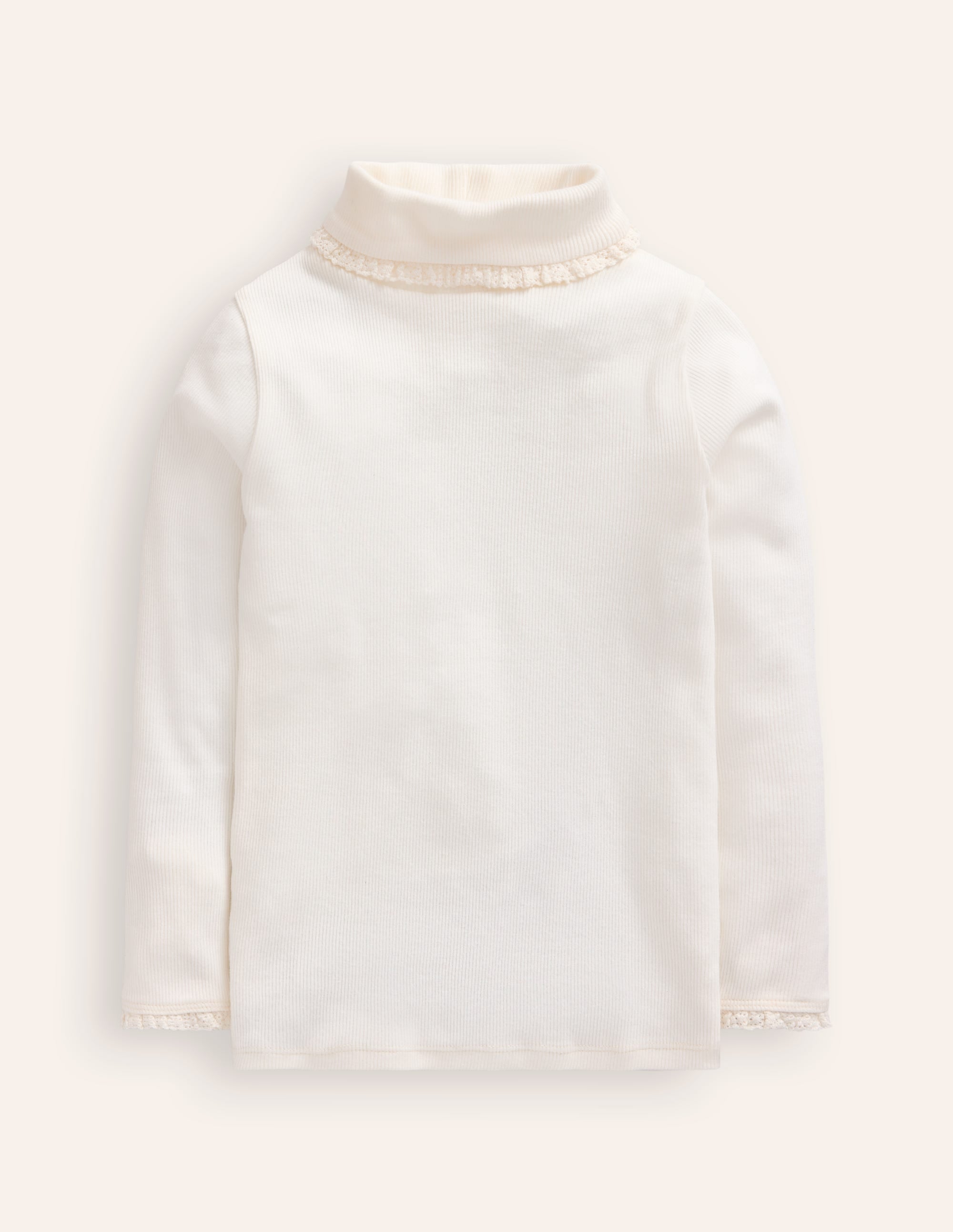 Gerippter Rollkragenpullover mit Spitzenbesatz-Ivory and Navy Spot - Image 1