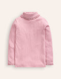 Gerippter Rollkragenpullover mit Spitzenbesatz-Almond Sparkle