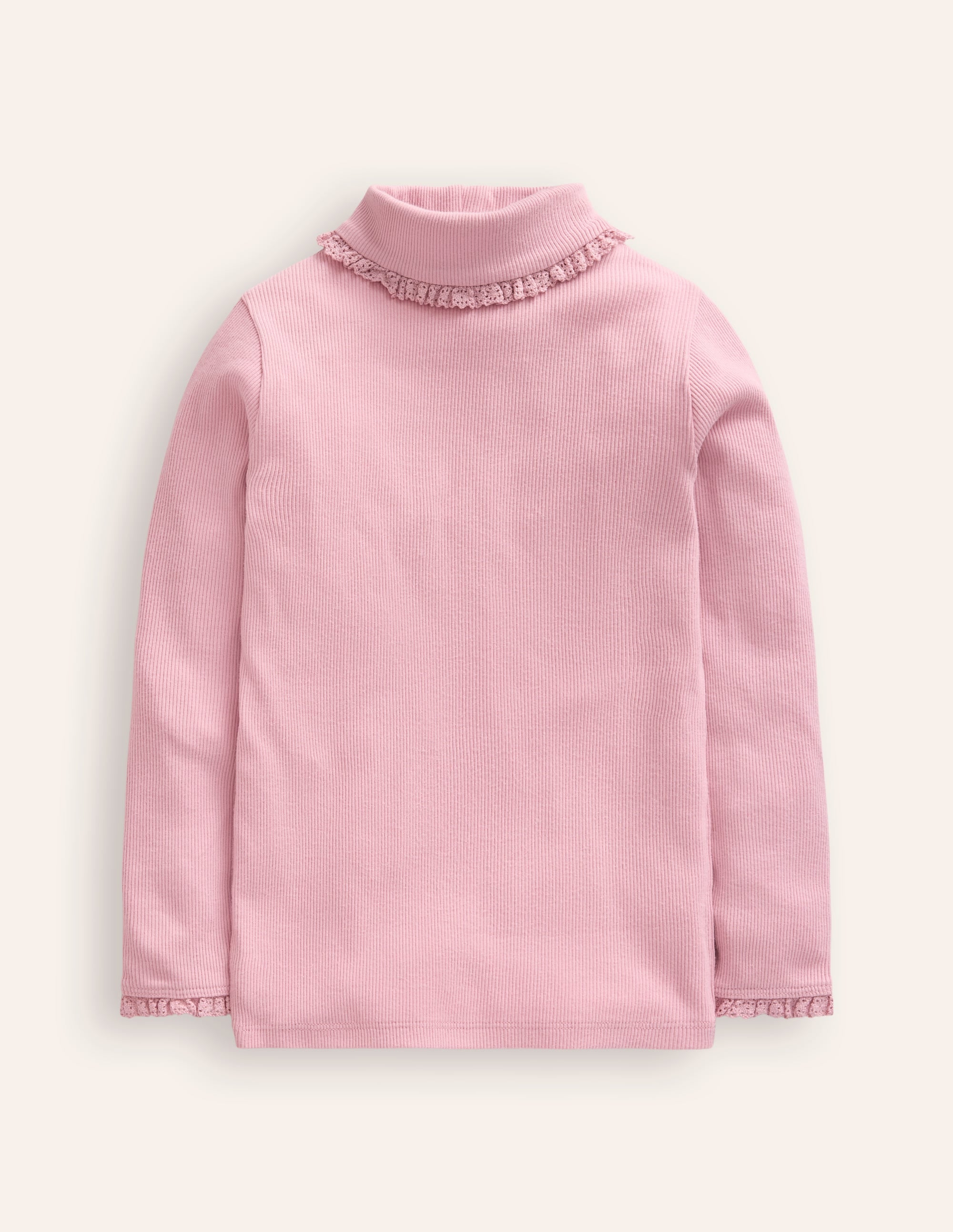 Gerippter Rollkragenpullover mit Spitzenbesatz-Almond Sparkle - Image 1