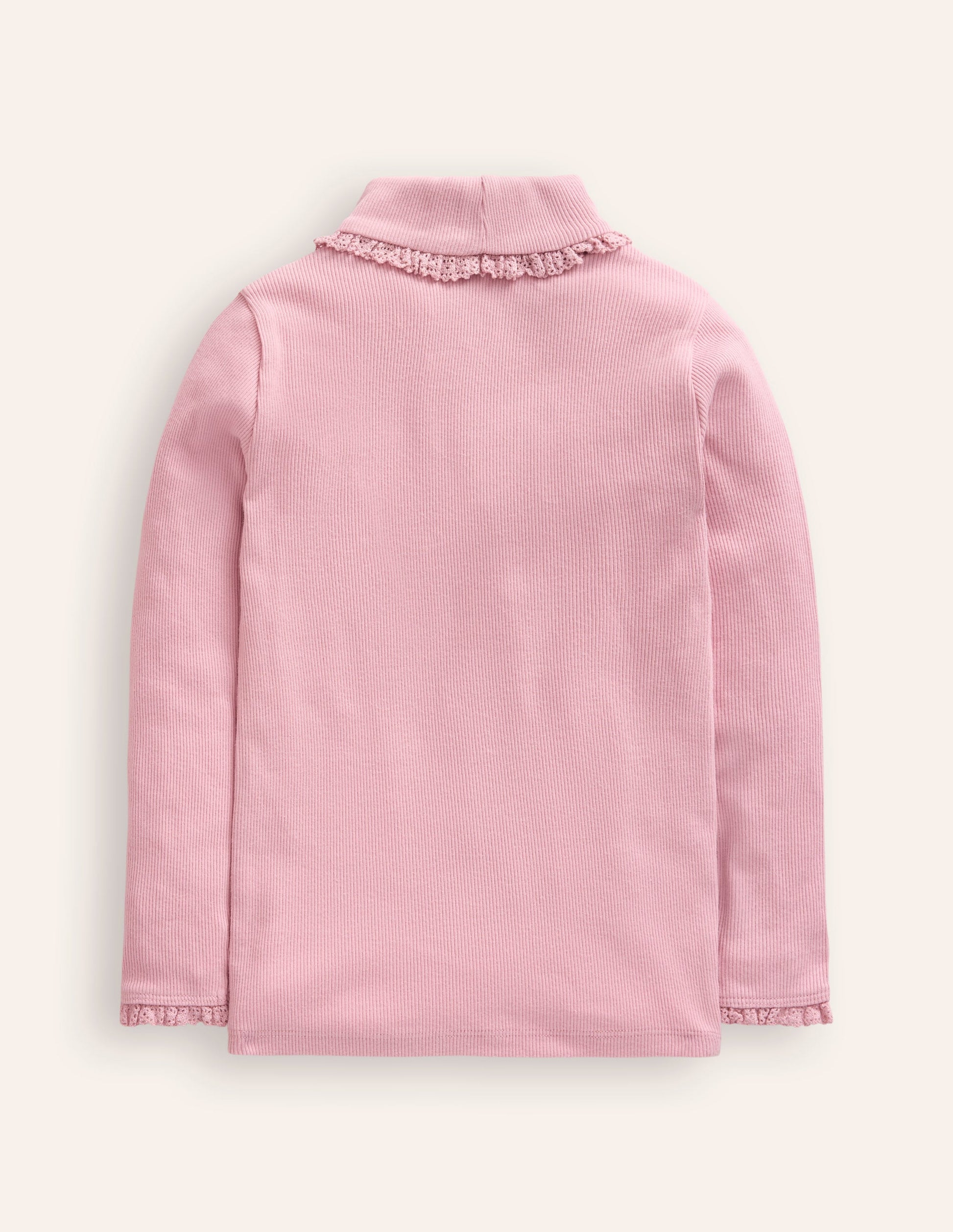 Gerippter Rollkragenpullover mit Spitzenbesatz-Almond Sparkle-2