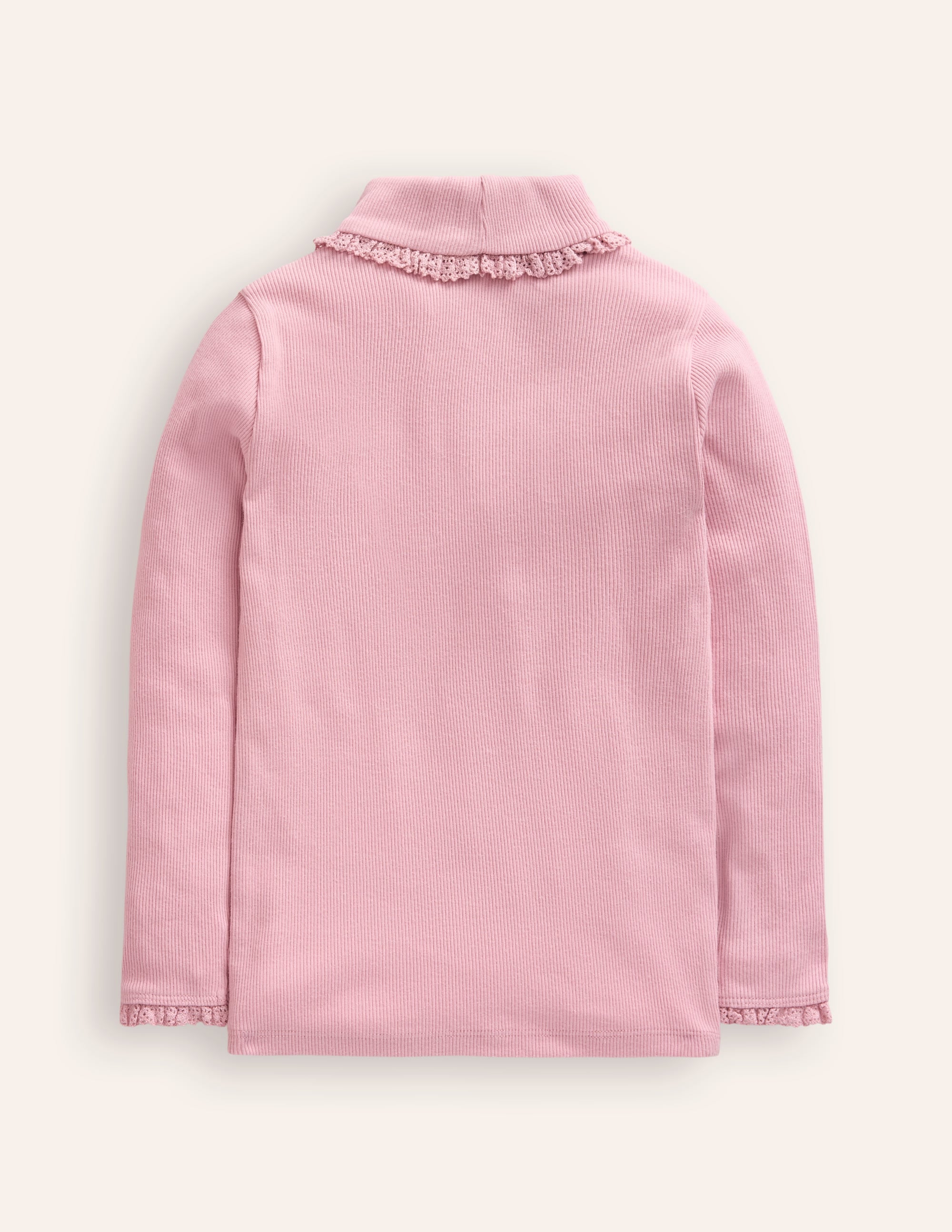 Gerippter Rollkragenpullover mit Spitzenbesatz-Almond Sparkle - Image 2