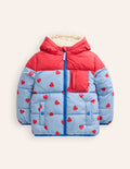 Kuscheliger Teddyfellmantel zum Wenden-Blau/Rot Kleine Herzen