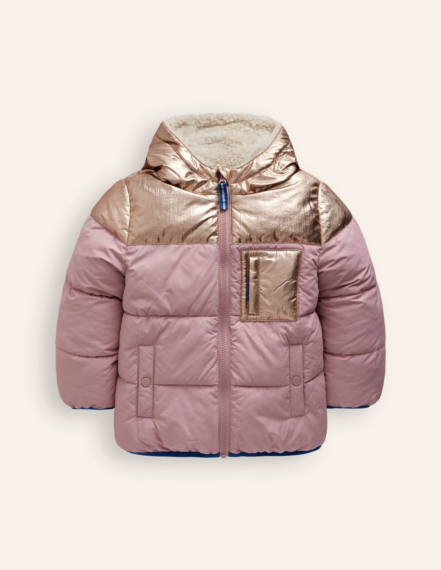 Manteau confortable réversible en borg-Colourblock métallisé rose
