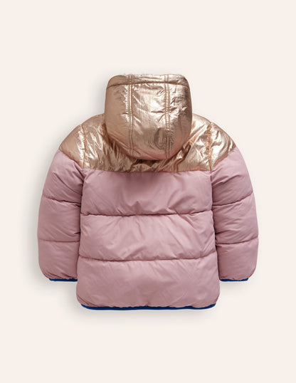 Manteau confortable réversible en borg-Colourblock métallisé rose-2