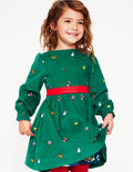 Robe de fête Peggy en velours côtelé-Broderie Festive Vert Bijou